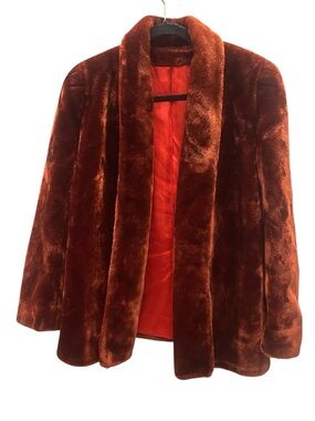 Rust Faux Fur Open-Front Jacket